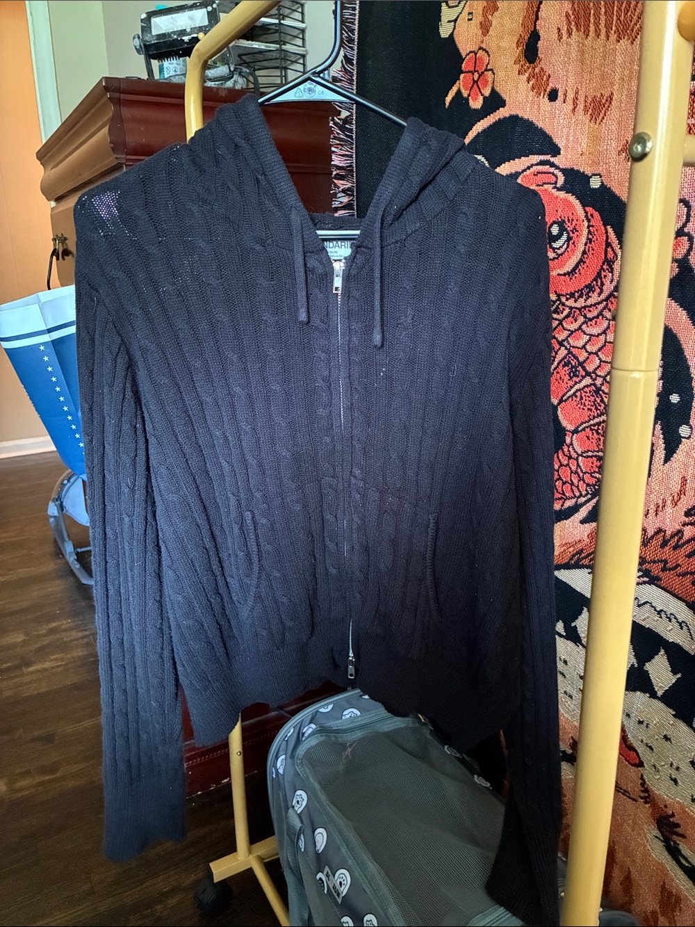 No Boundaries Black Cable Knit Zip Hoodie